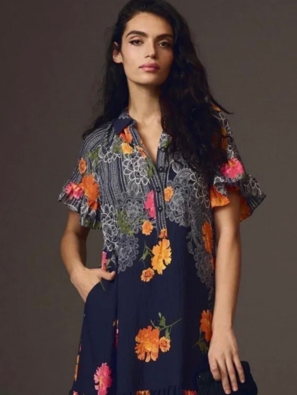 Anthropologie Floral Flutter sleeve Dress size L, NWT